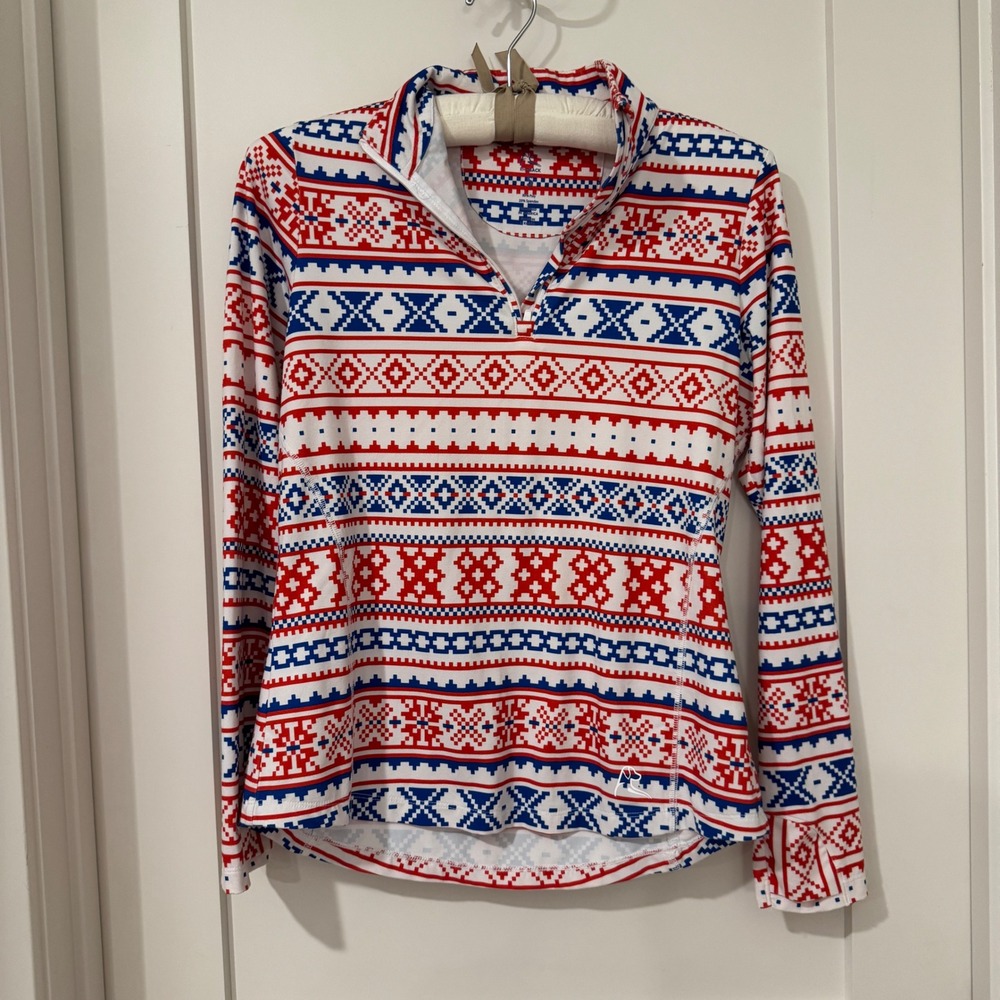 Rhoback Mens Small Red White Blue Fair Isle Quarter Zip Pullover LQZ0001